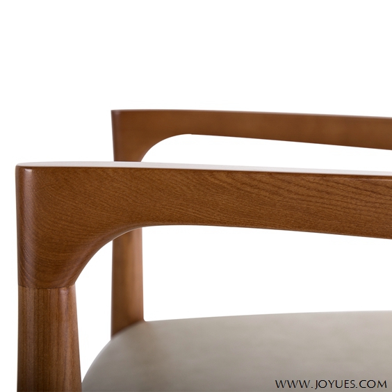 detail of ash wood armrest restaurant chairs