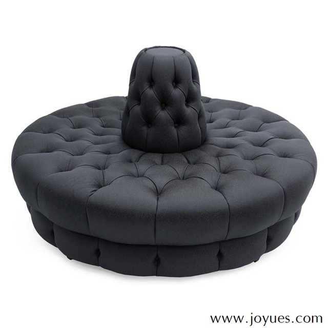 Button-tufted leather round sofa